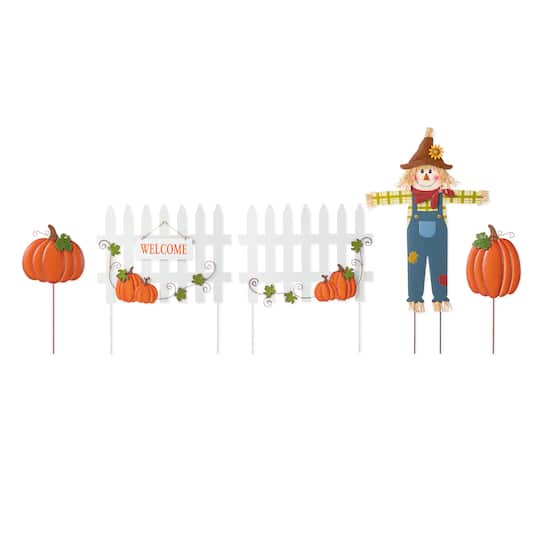 Glitzhome® Fall Metal Scarecrow, Pumpkin & Fence Yard Stake Set